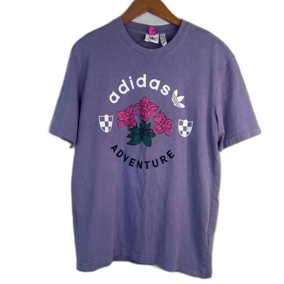 Adidas Purple Short Sleeve Crewneck "Adventure" Cotton Tshirt Size Small - Picture 1 of 8